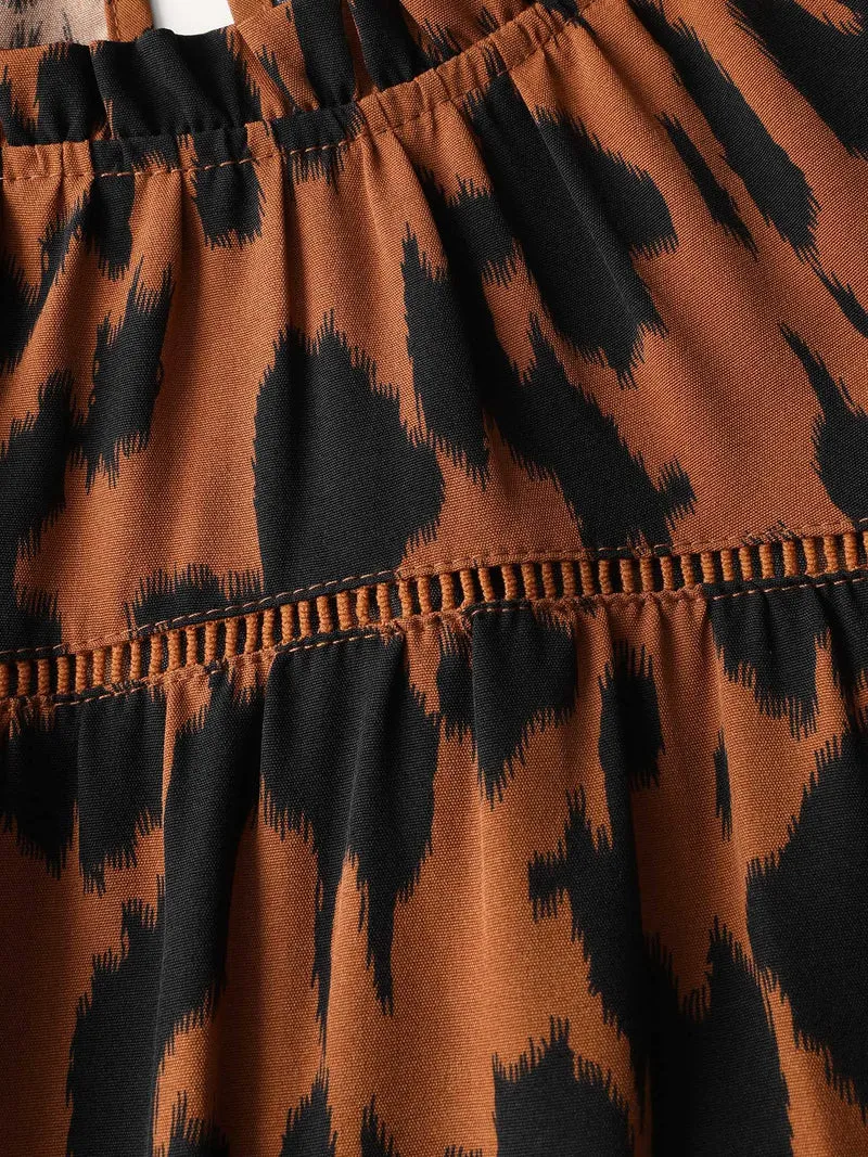 Leopard Print Pockets Lace Maxi Dress