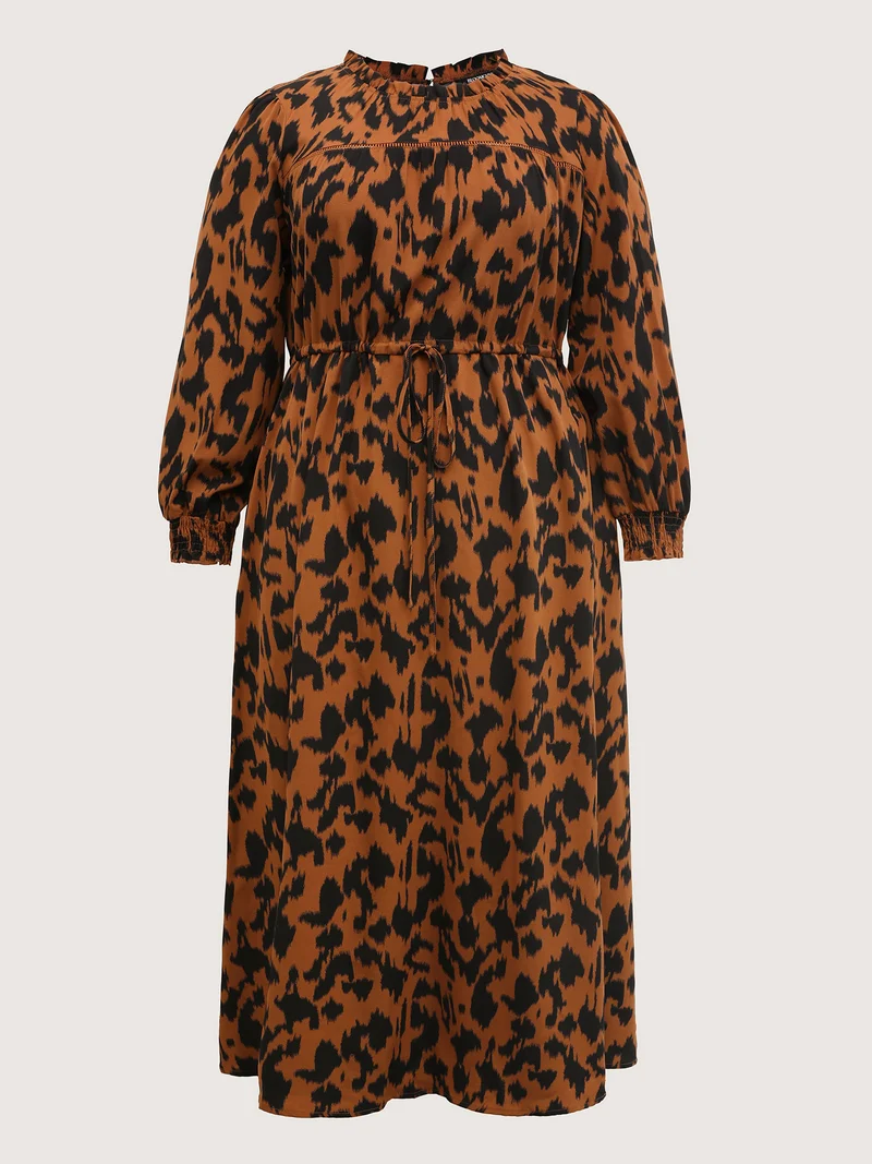 Leopard Print Pockets Lace Maxi Dress