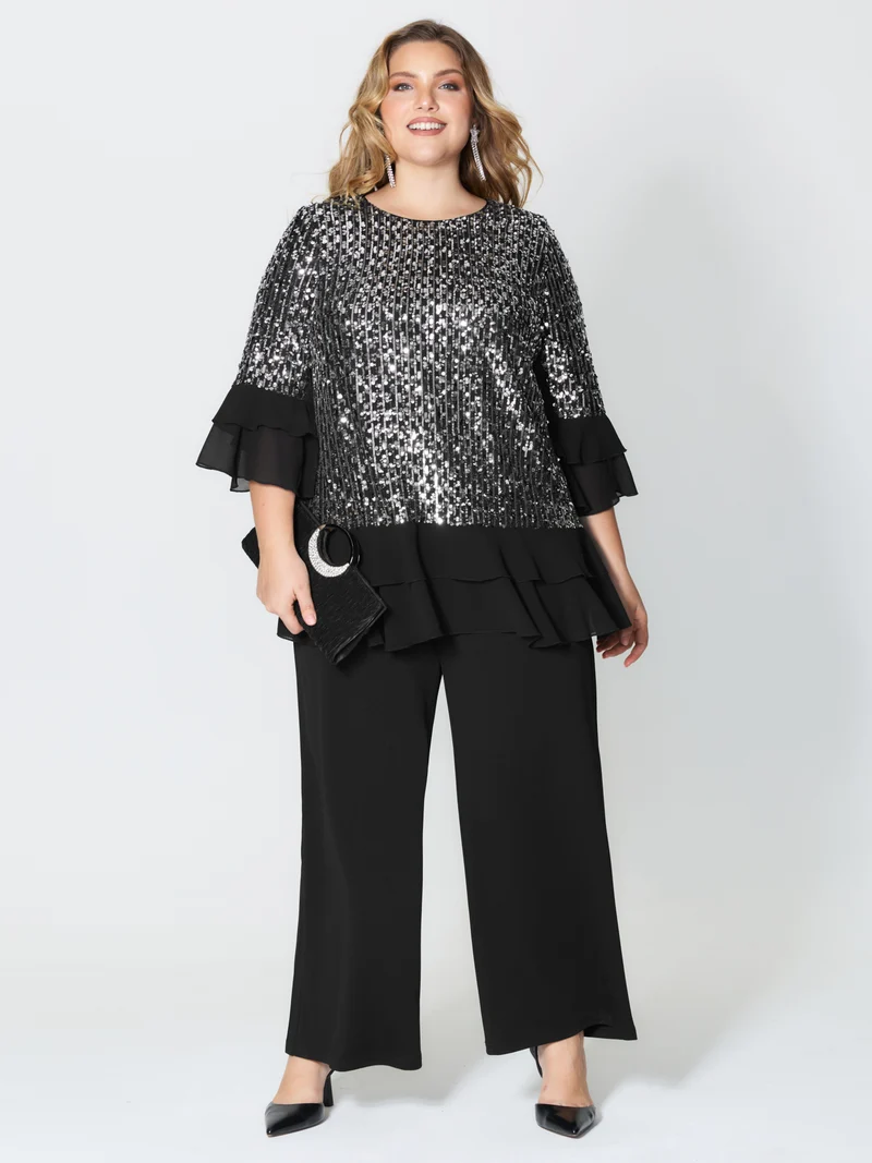 Sequin Layered Ruffled Sleeve Blouse