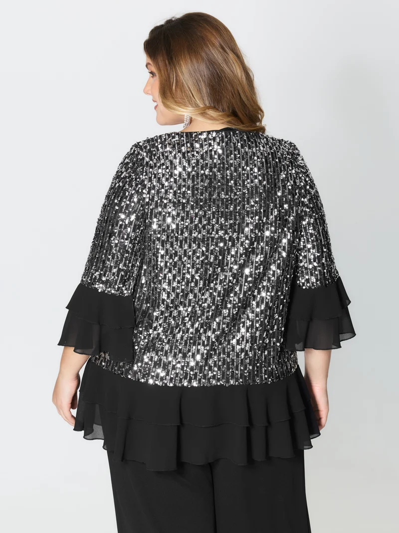 Sequin Layered Ruffled Sleeve Blouse