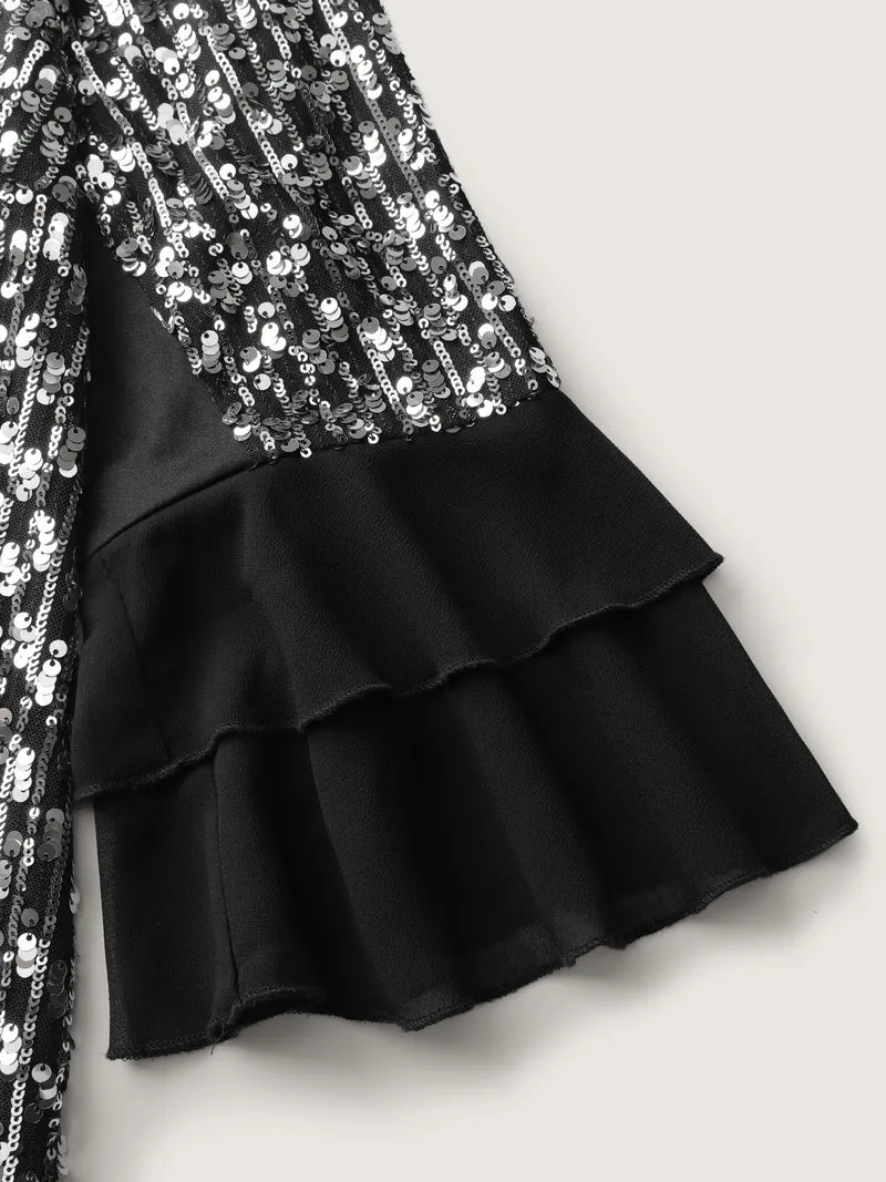 Sequin Layered Ruffled Sleeve Blouse