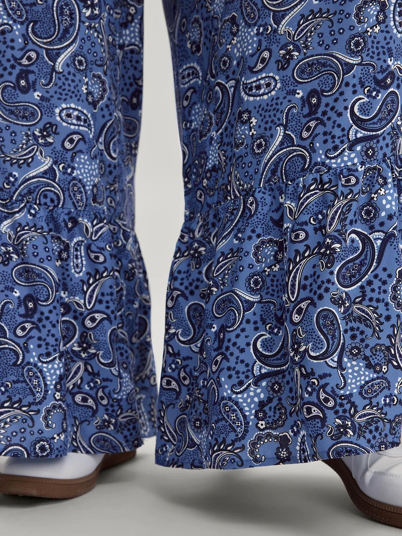 Paisley Print Tiered Hem Wide-Leg Pants