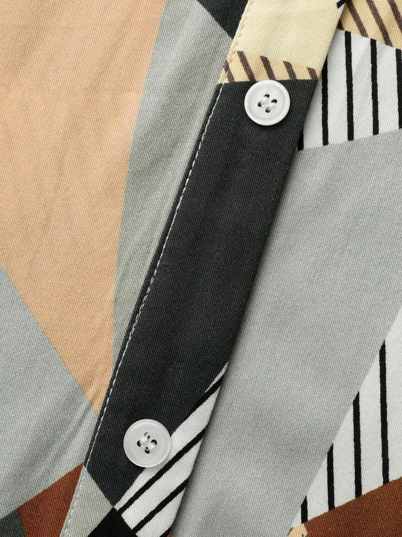 Geometric Print Contrast Tab Sleeve Midi Dress