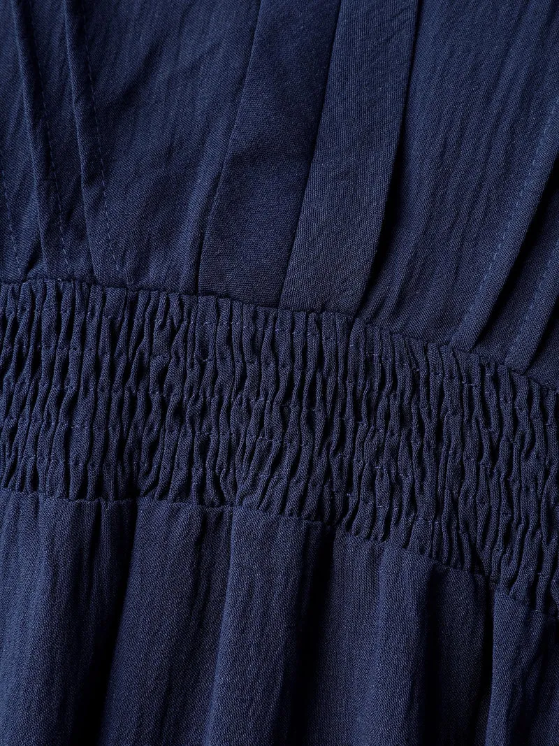 Textured Shirred Waist Pockets Maxi Dress