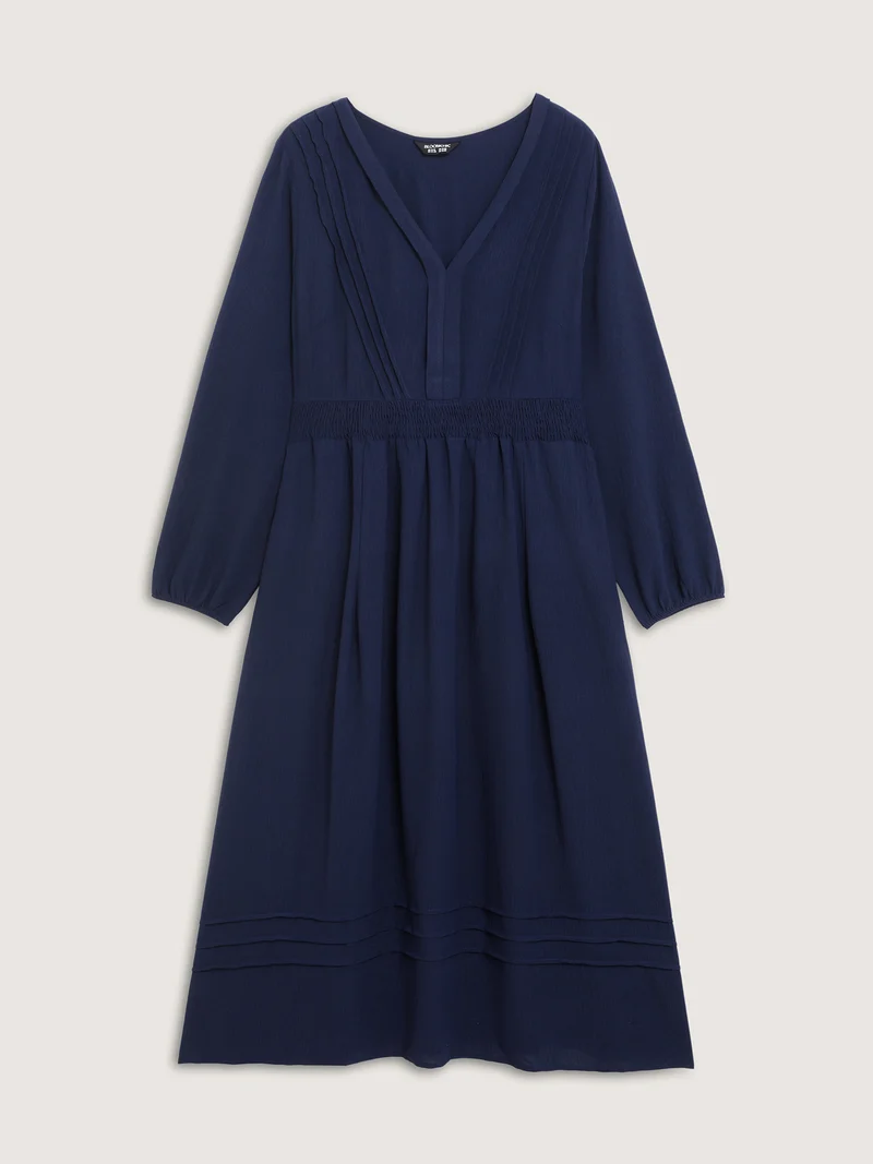 Textured Shirred Waist Pockets Maxi Dress