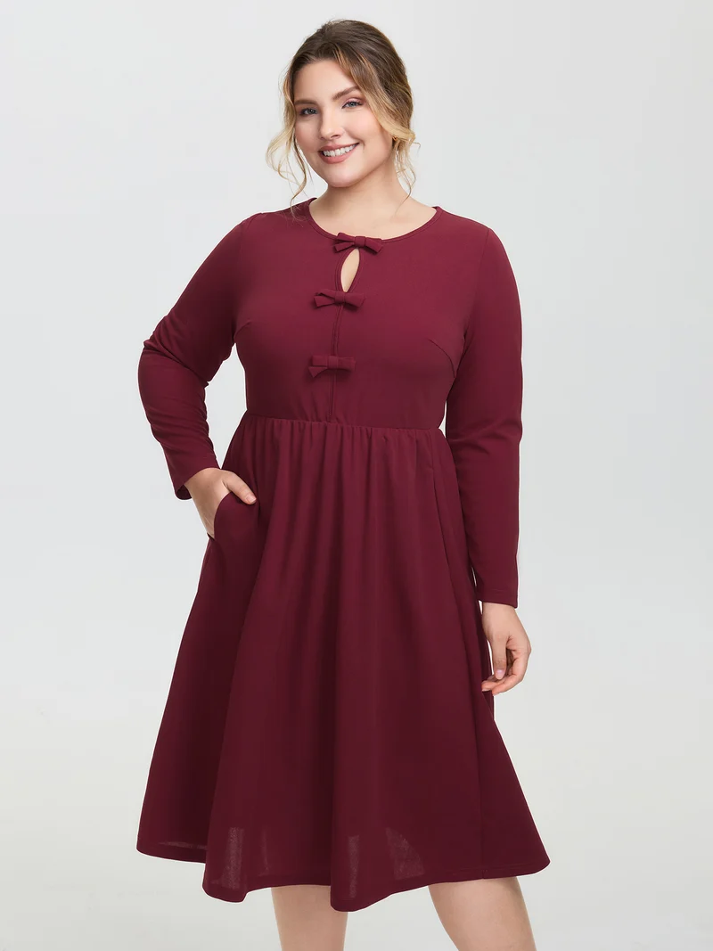 Bowknot Detail Pockets Knit Midi Dress