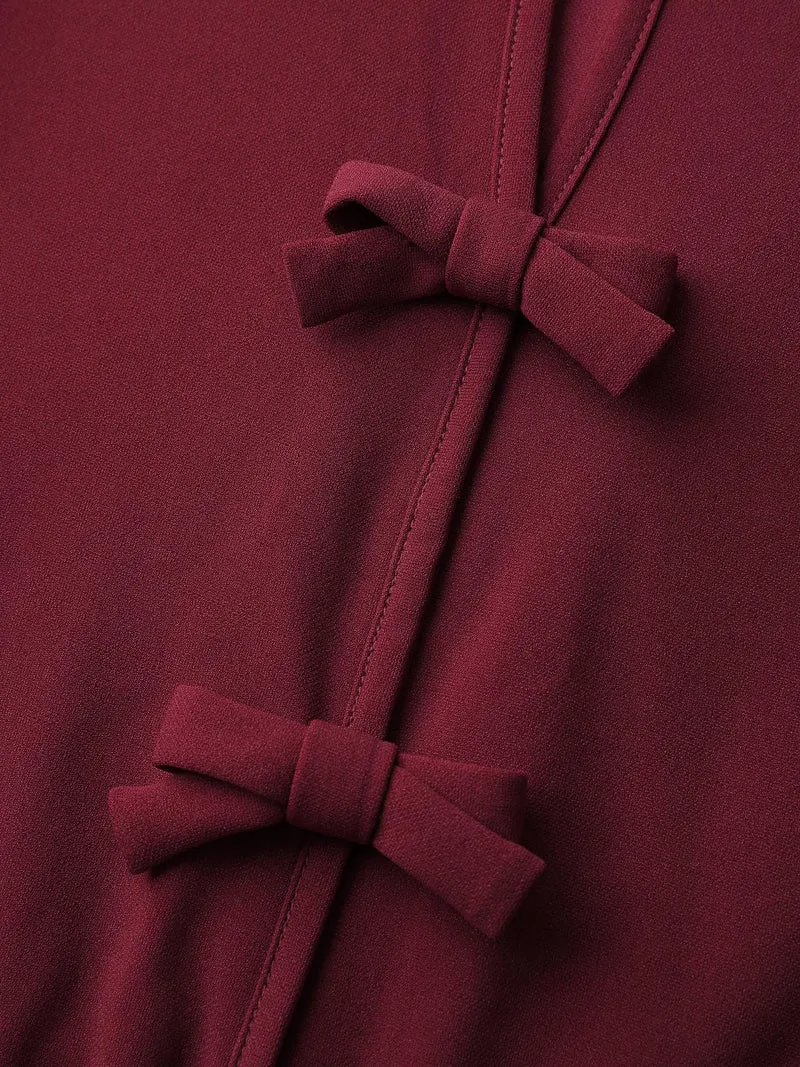 Bowknot Detail Pockets Knit Midi Dress