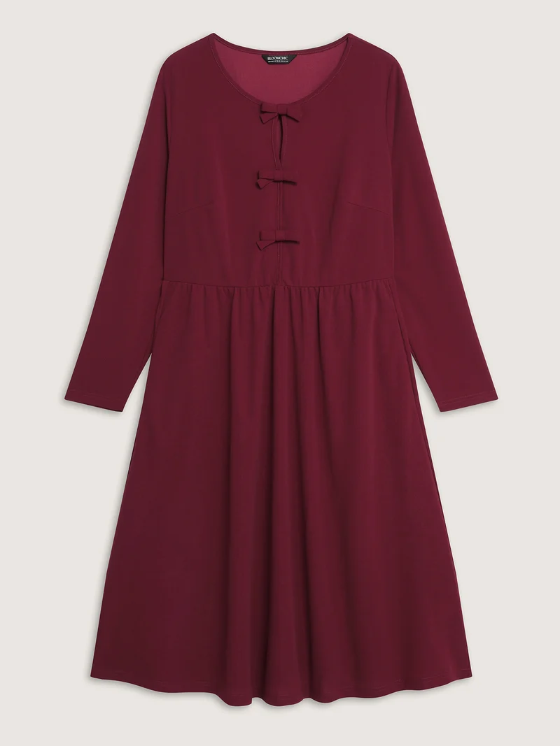 Bowknot Detail Pockets Knit Midi Dress