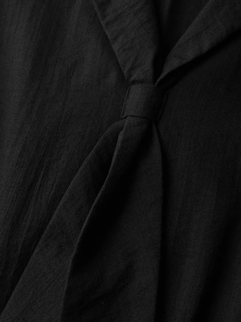 Blazer Collar Pleated Sleeve Rayon Midi Dress