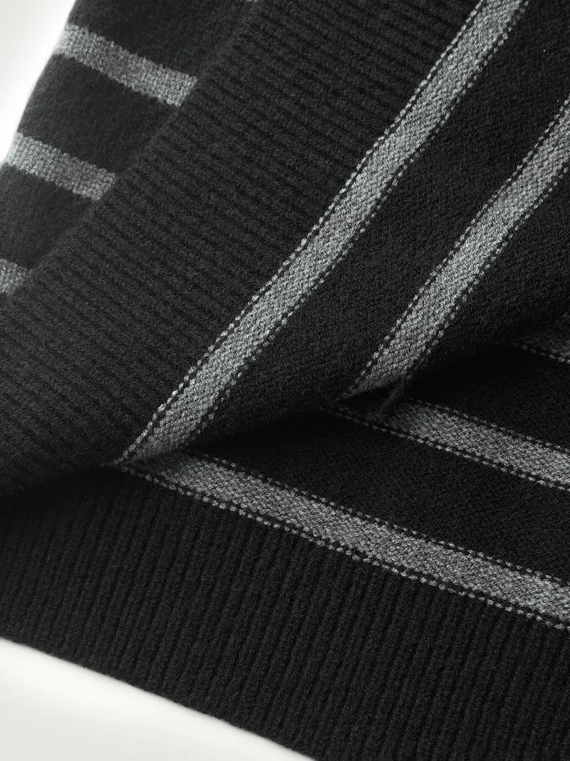 Supersoft Stripe Hooded Zipper Pockets Knit Cardigan