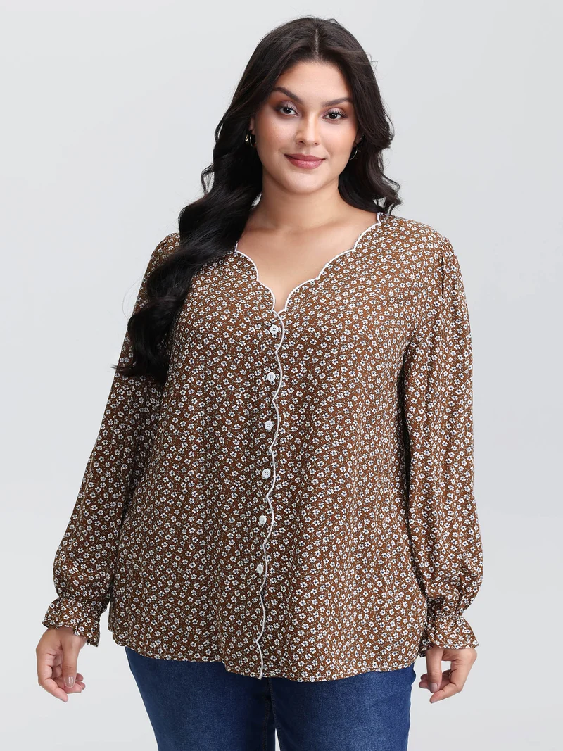 Floral Color Contrast Embroidered Blouse