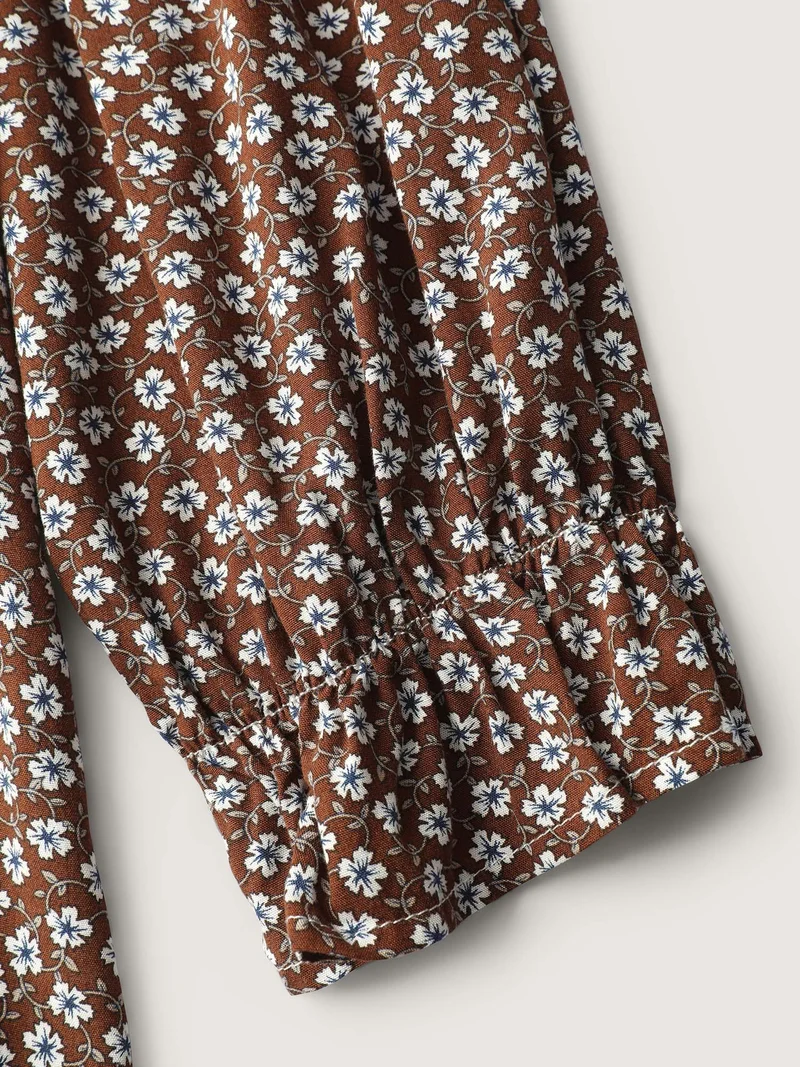 Floral Color Contrast Embroidered Blouse