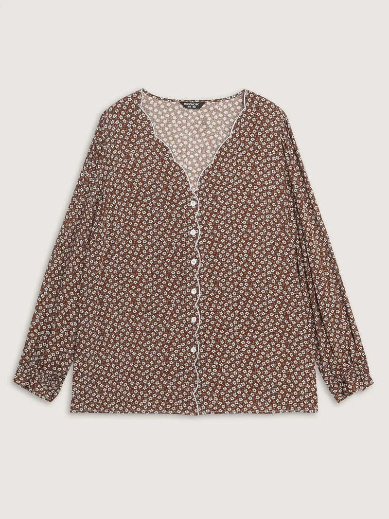 Floral Color Contrast Embroidered Blouse