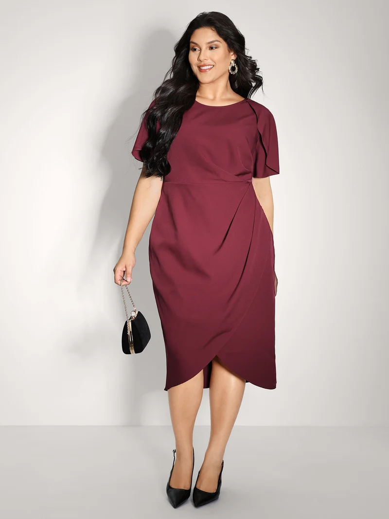 Wrap Hem Petal Sleeve Midi Dress