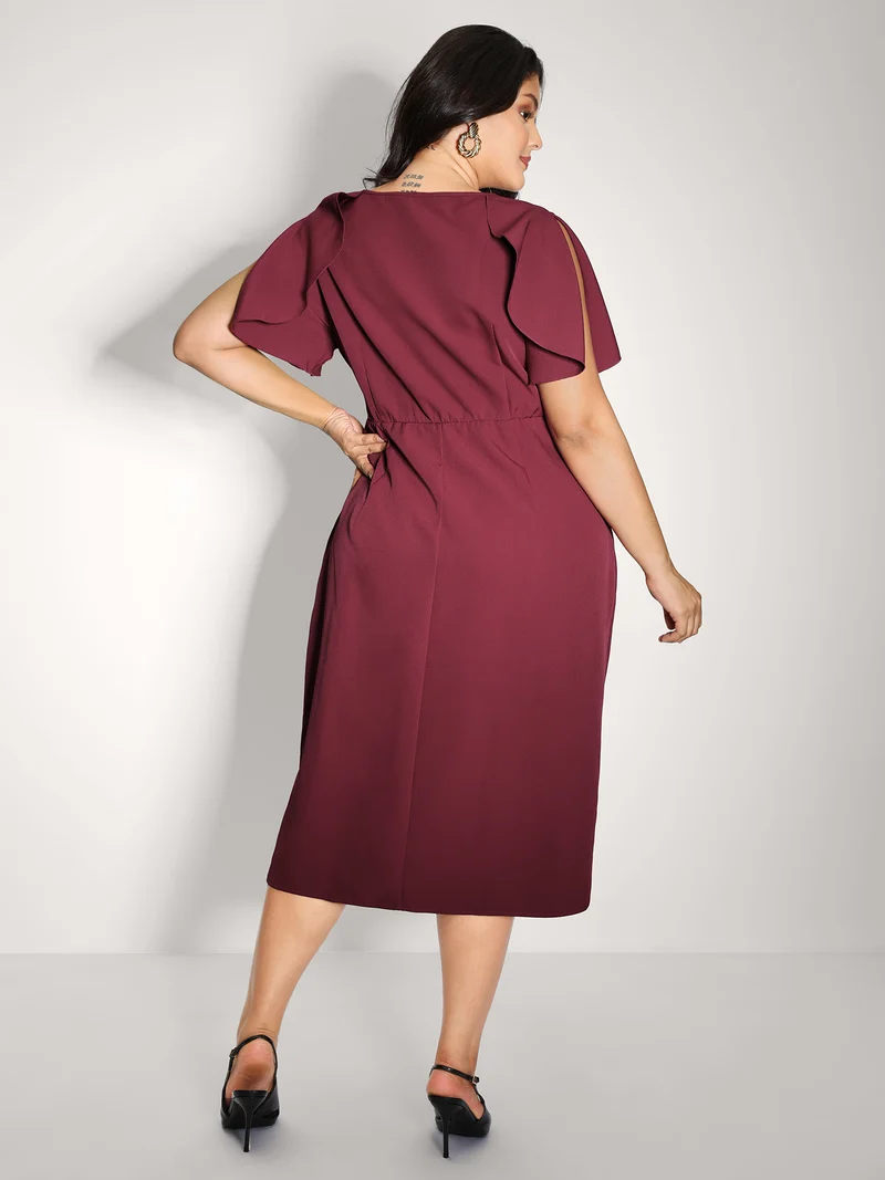Wrap Hem Petal Sleeve Midi Dress