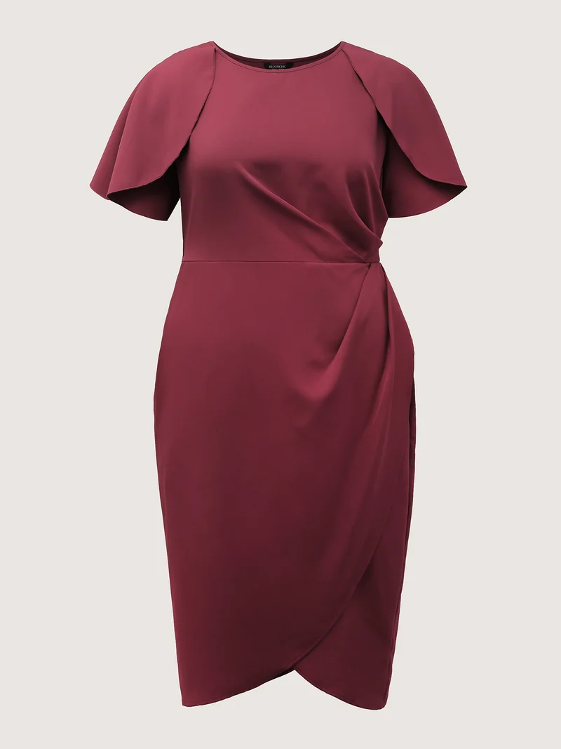 Wrap Hem Petal Sleeve Midi Dress