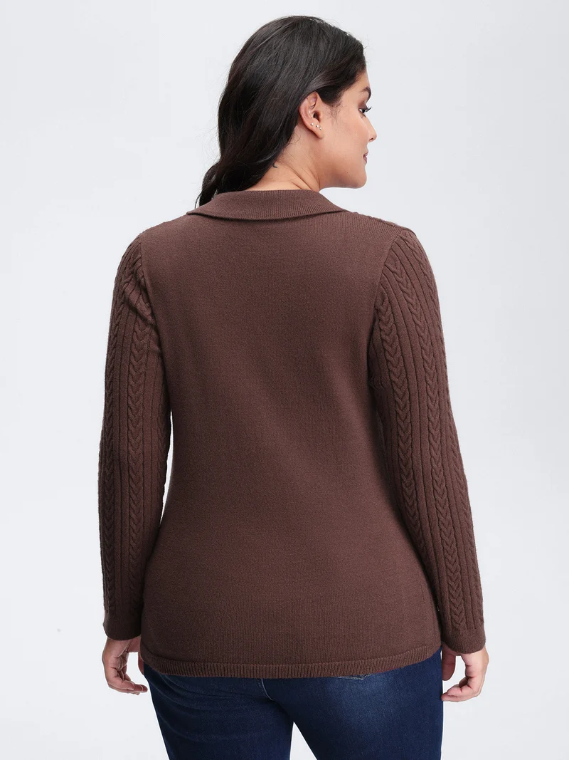 Polo Collar Textured Fitted Pullover