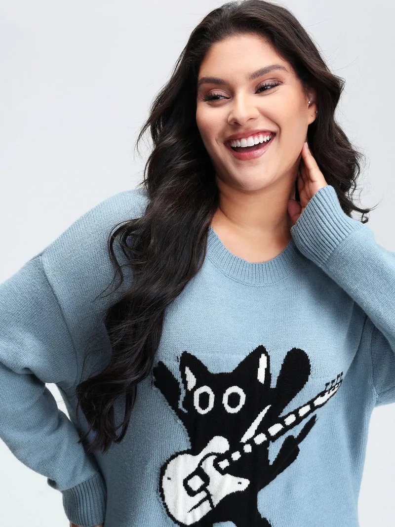Cat Pattern Jacquard Pullover