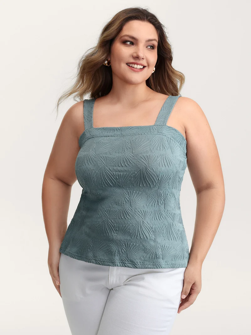 Stretchy Knit Wide Straps Fitted Tank Top