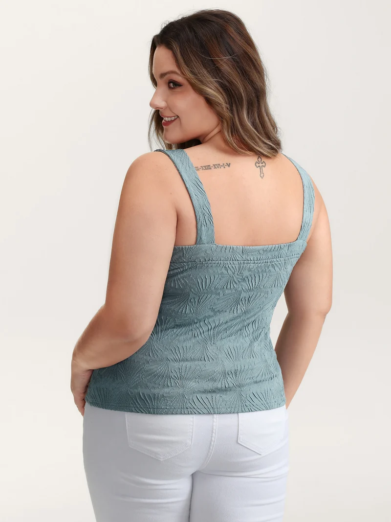 Stretchy Knit Wide Straps Fitted Tank Top