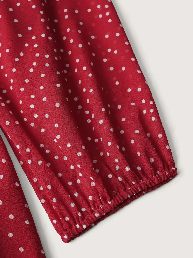Polka Dot Ruffle Hem Wrap Dress