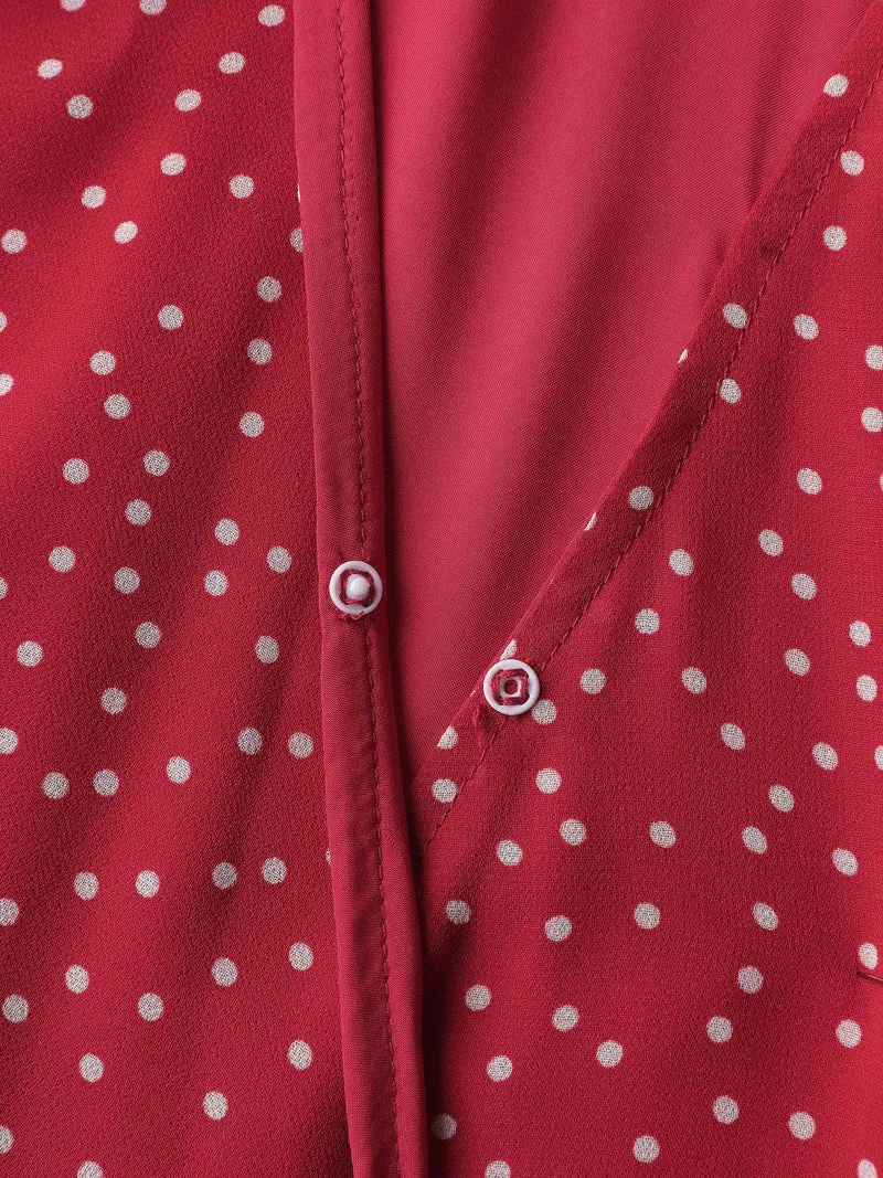 Polka Dot Ruffle Hem Wrap Dress