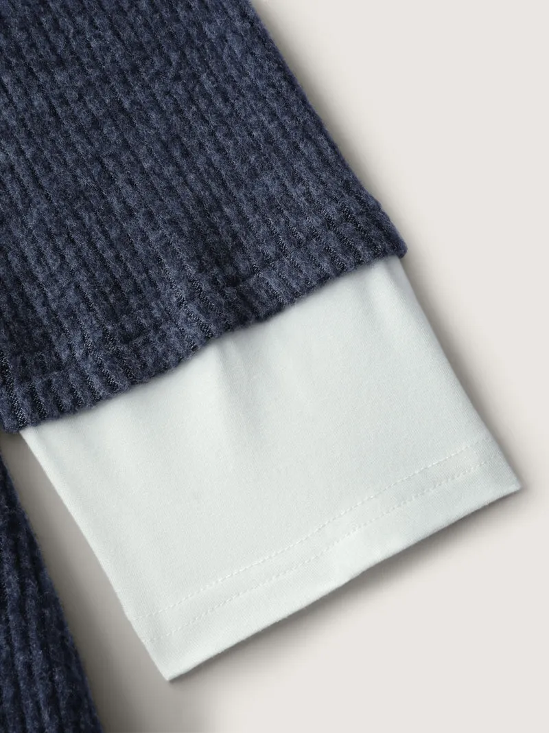 Velvety-Textured Ribbed Layered T-Shirt