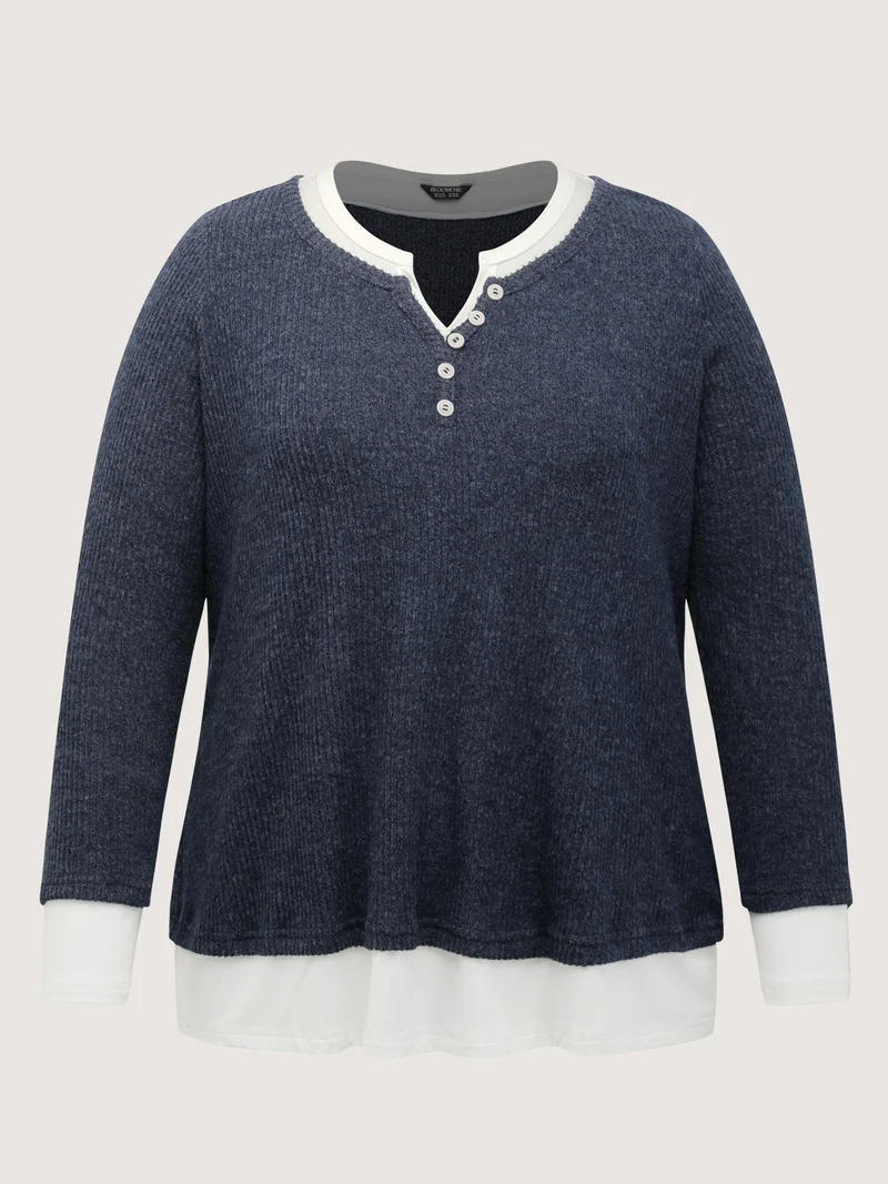 Velvety-Textured Ribbed Layered T-Shirt