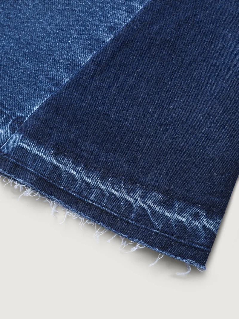 Frayed No Slit Seamed Shadow Wash Denim Skirt
