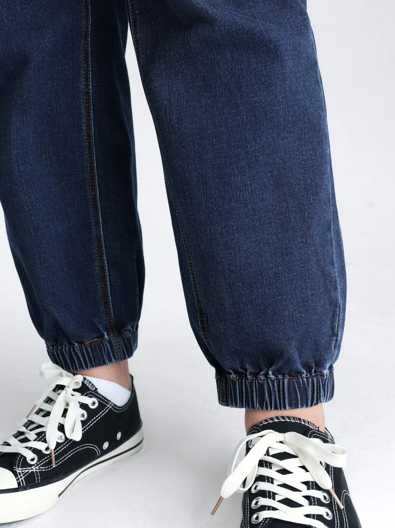 Stretchy Drawstring Cuffed Jogger Jeans