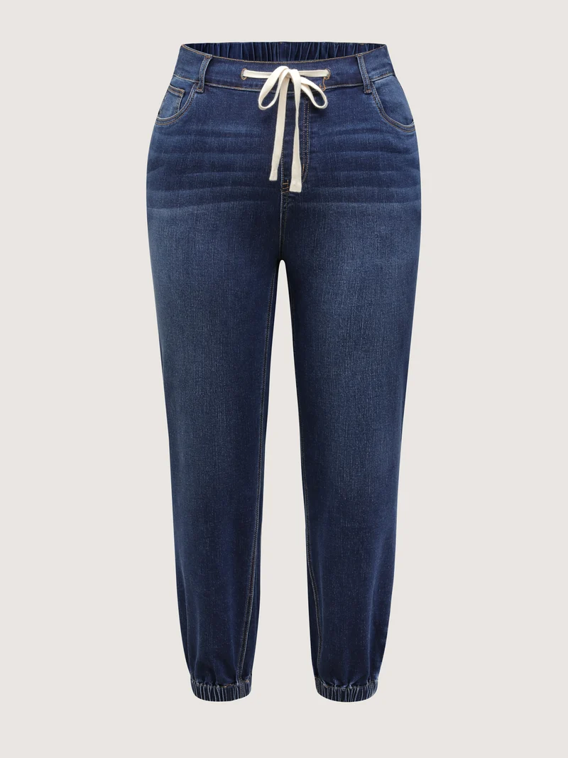 Stretchy Drawstring Cuffed Jogger Jeans