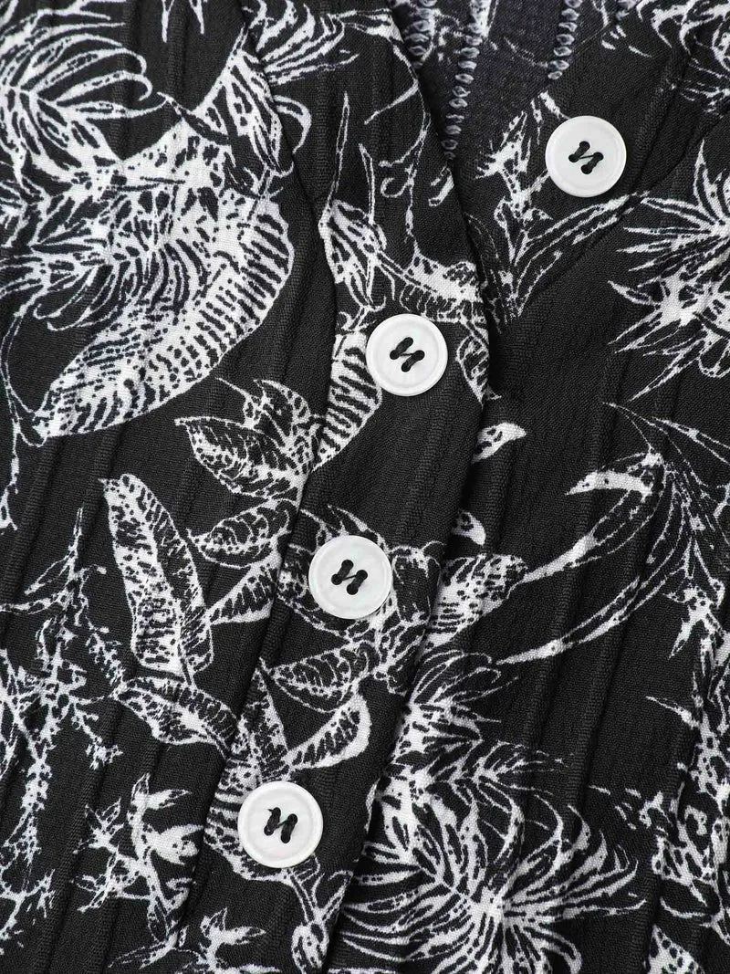 Floral Print Half-Open Placket Blouse