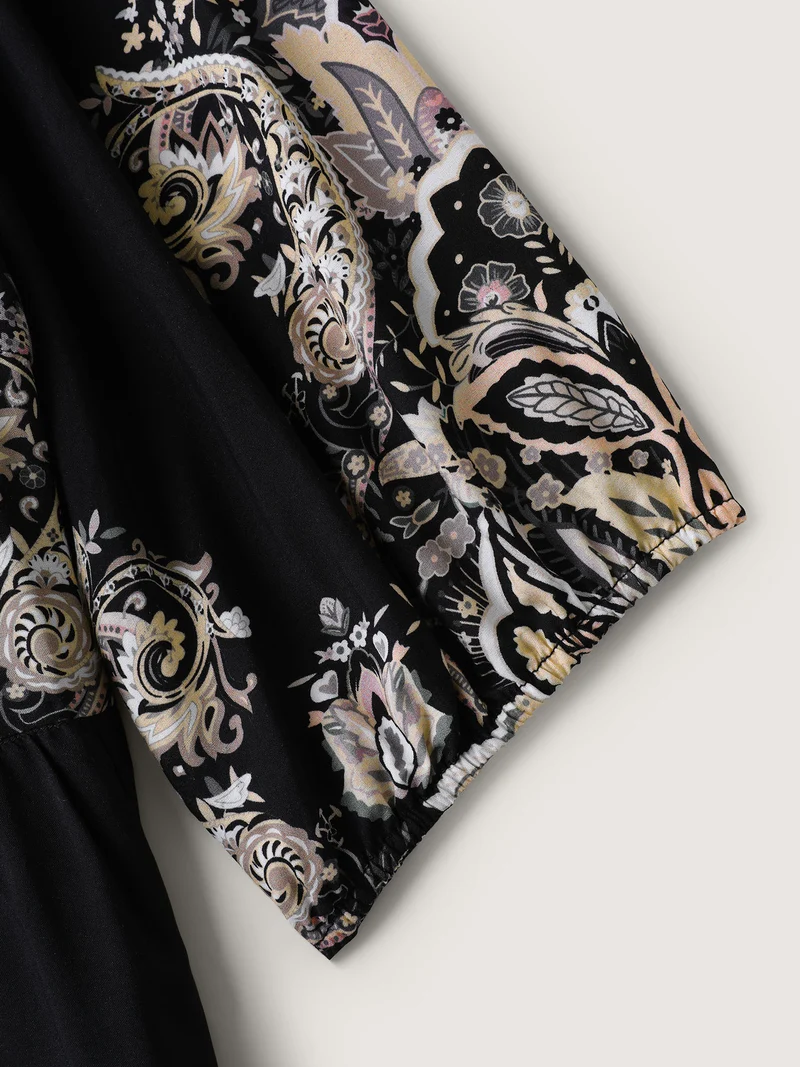 Paisley Print Rayon Contrast Midi Dress