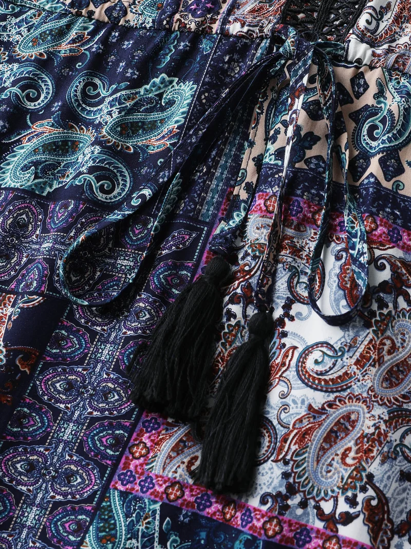 Rayon Floral Collage Shirred Maxi Dress