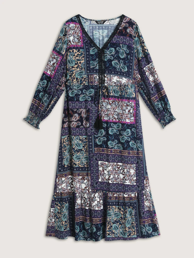 Rayon Floral Collage Shirred Maxi Dress