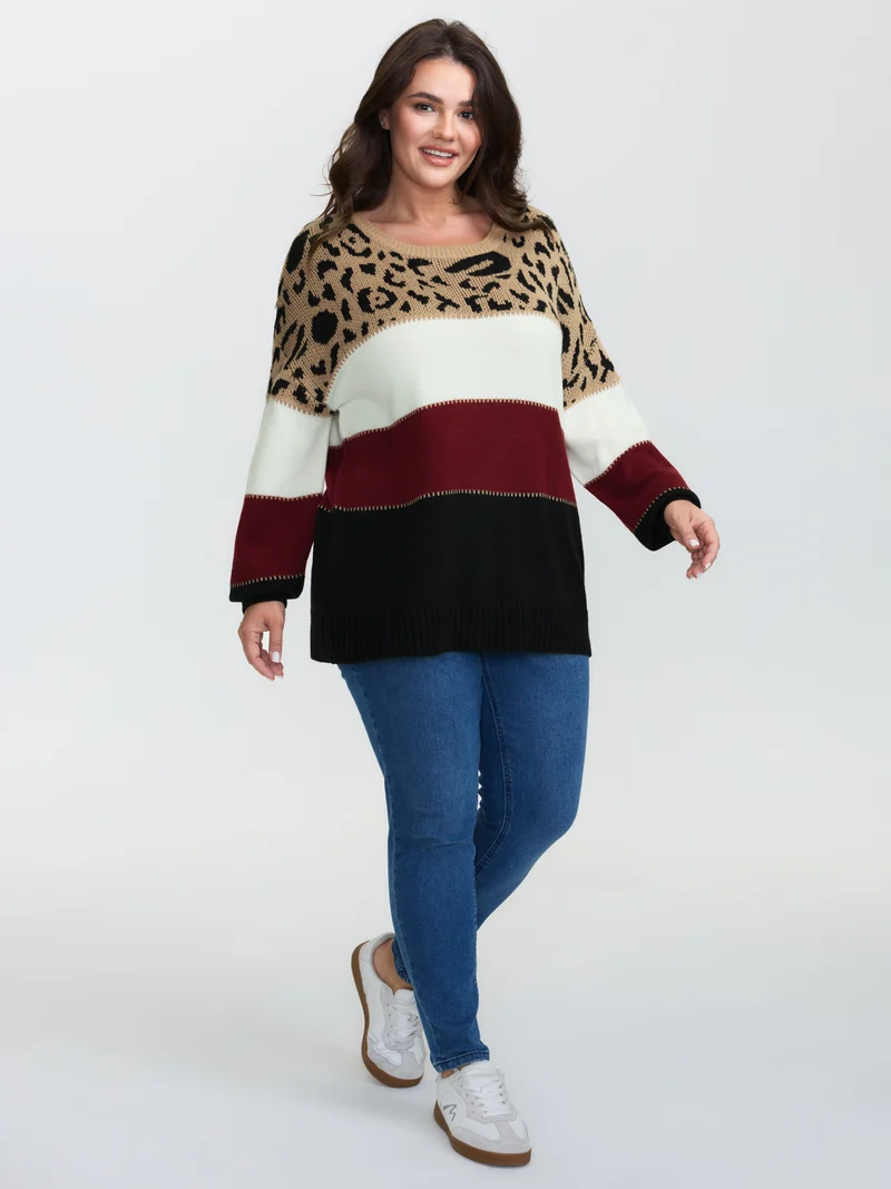 Leopard Print Colorblock Pullover