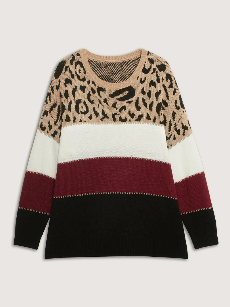 Leopard Print Colorblock Pullover