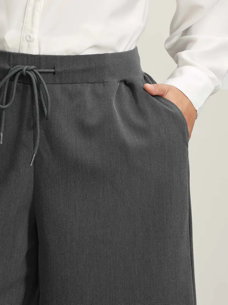 Heather Drawstring Waist Wide-Leg Pants