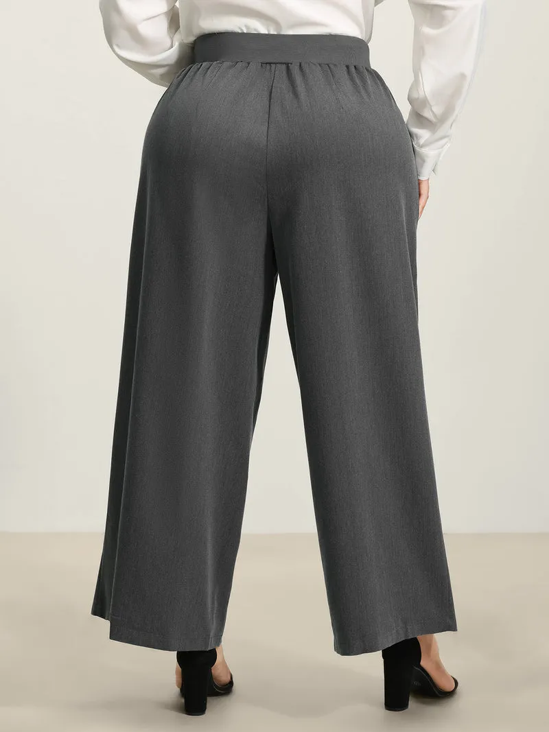 Heather Drawstring Waist Wide-Leg Pants