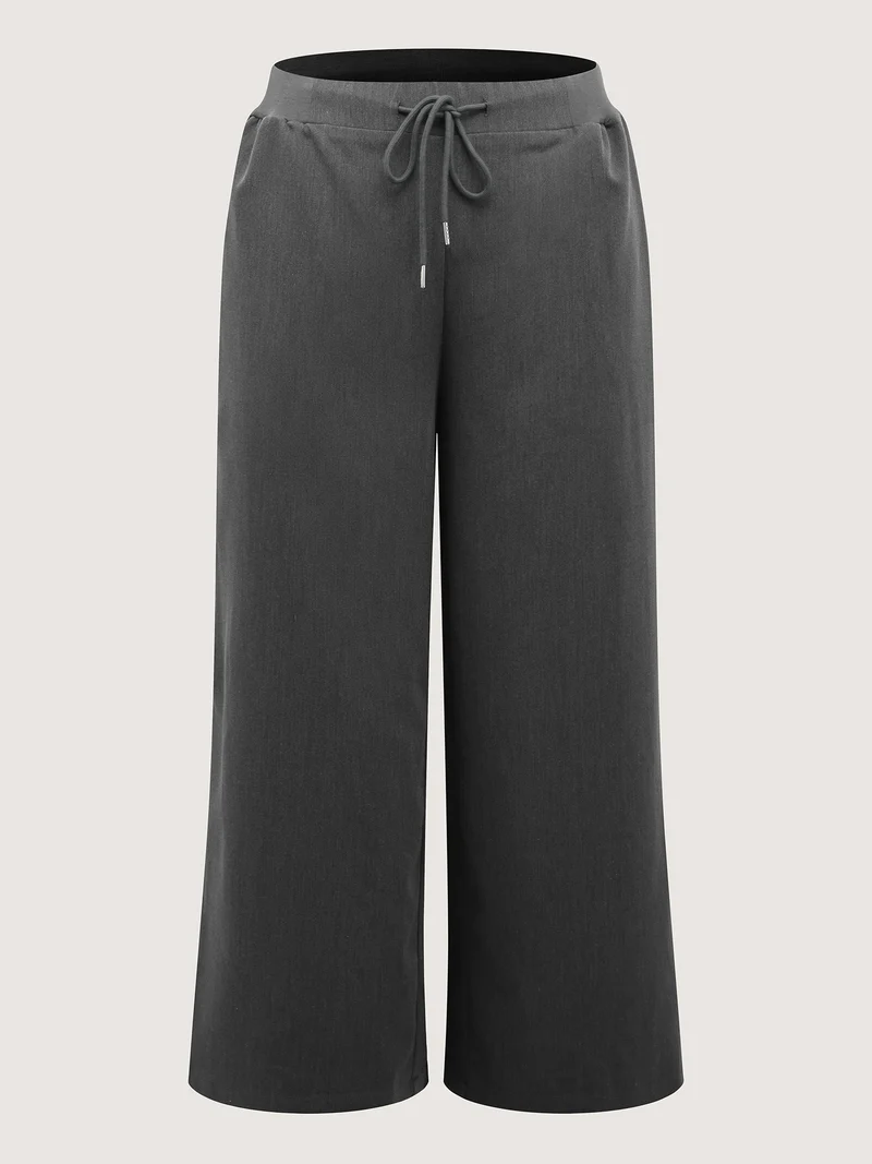 Heather Drawstring Waist Wide-Leg Pants