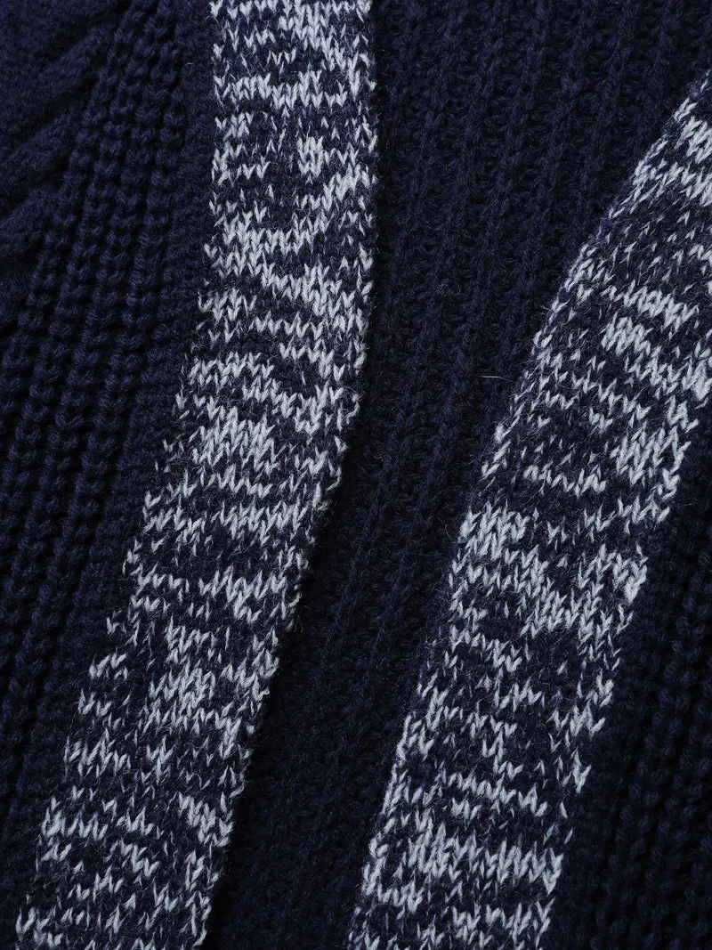 Mixed-Yarn Color Contrast Pockets Knit Cardigan