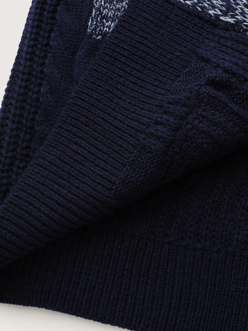 Mixed-Yarn Color Contrast Pockets Knit Cardigan