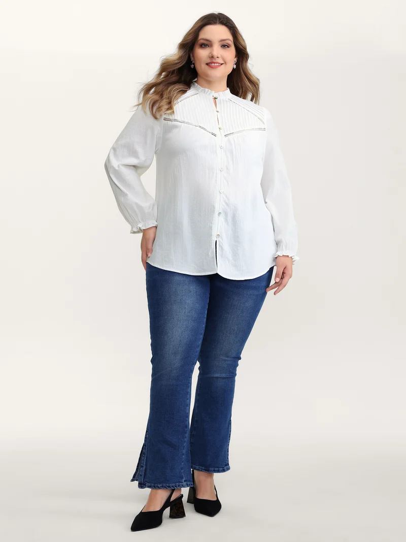 Pure Cotton Lace Trim Button Blouse