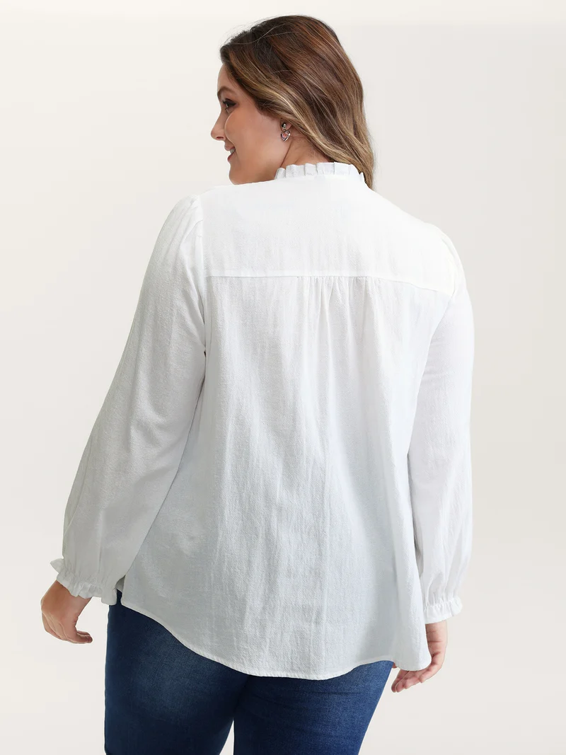 Pure Cotton Lace Trim Button Blouse