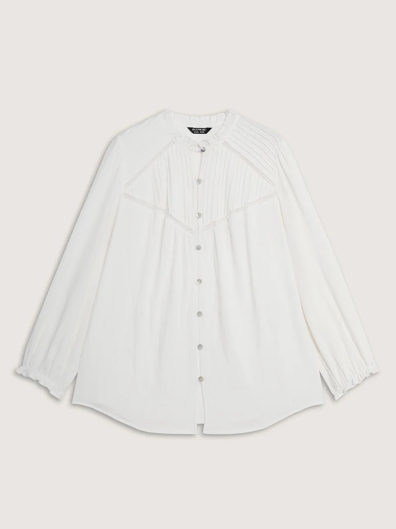 Pure Cotton Lace Trim Button Blouse