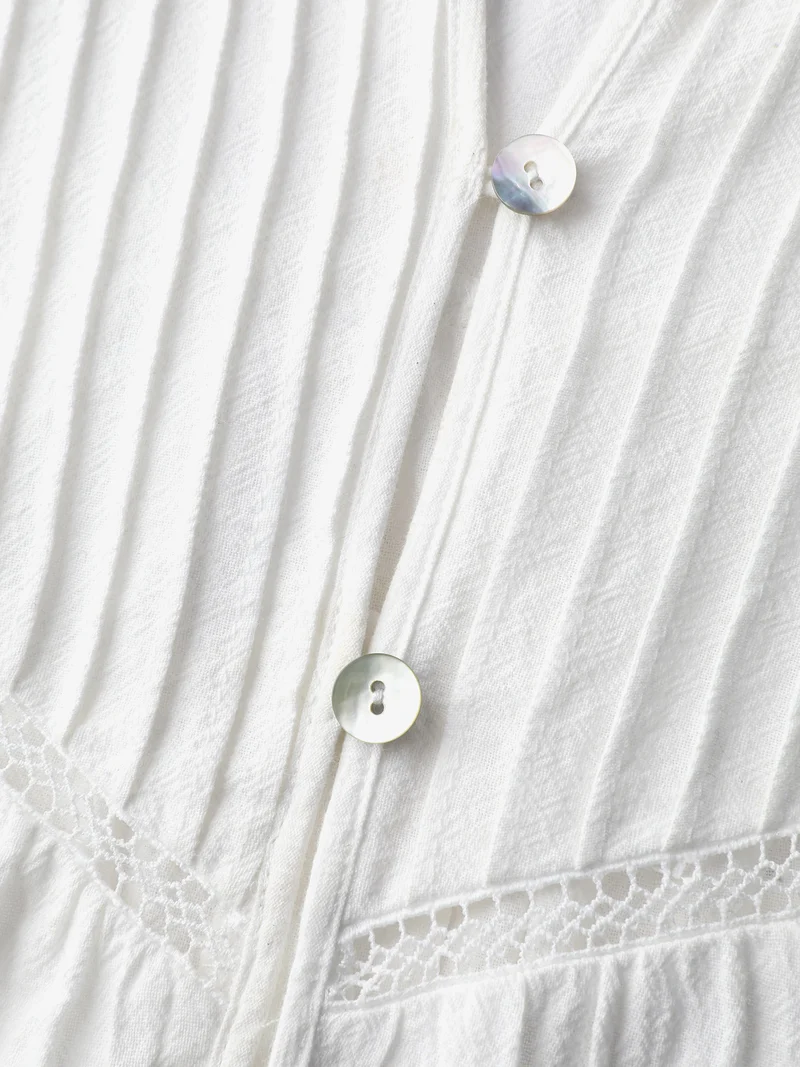 Pure Cotton Lace Trim Button Blouse