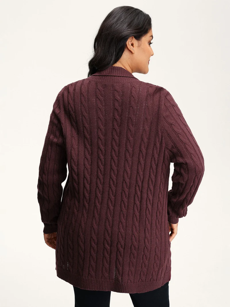 Twist Textured Notched Lapels Knit Cardigan