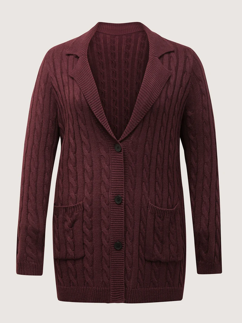 Twist Textured Notched Lapels Knit Cardigan