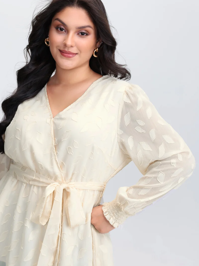 Sheer Chiffon Textured Waist-Tie Blouse
