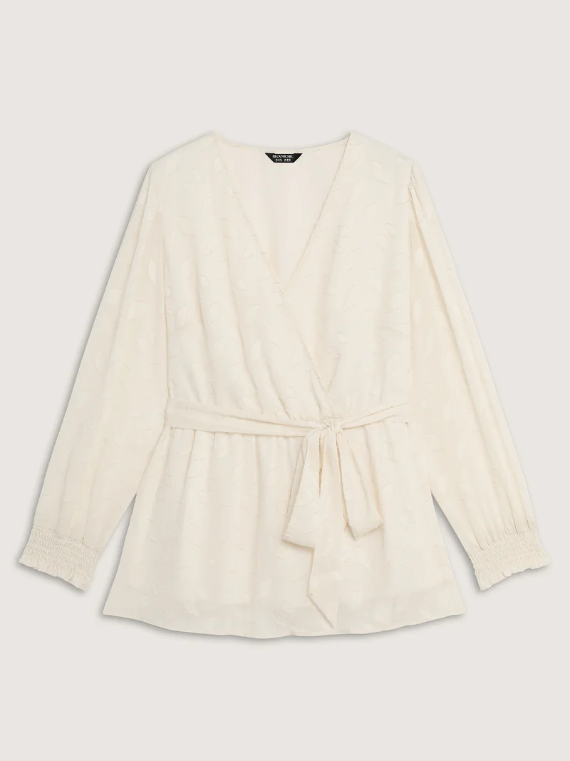 Sheer Chiffon Textured Waist-Tie Blouse